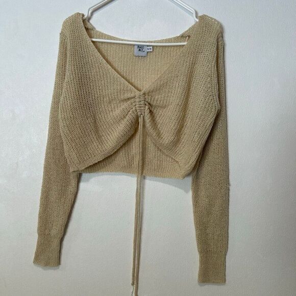Princess Polly Ally Knit Sweater Beige Ruched Front Crop Top S/M - Picture 2 of 6